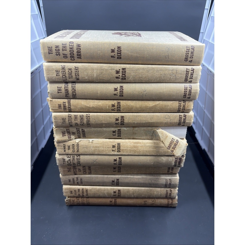 Hardy Boys Lot 12 Vintage Tweed Hardcover Books Grosset Dunlap MCM Library Decor